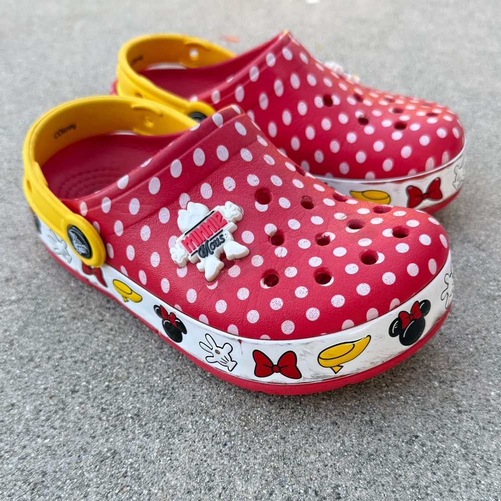 Disney Minnie Mouse Polka Dot Crocs Toddler size J 1 Light up